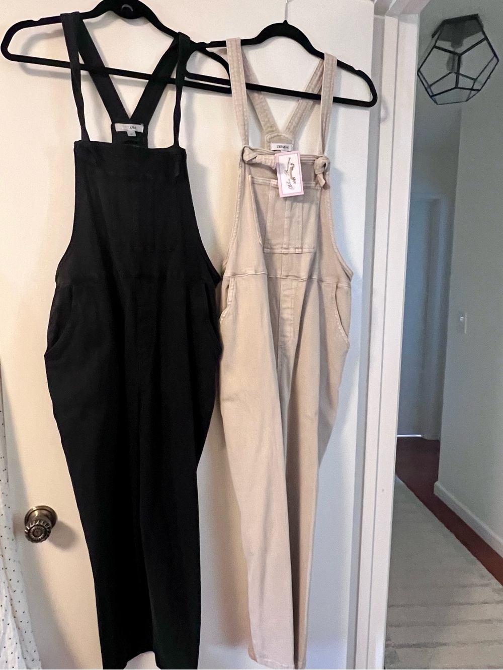 Zenana Outfitters Black & Cream Utility Jumpsuit Duo — Crossback Overalls